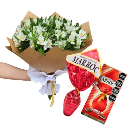 Ramo de astromelias blancas y huevo de pascua marroc